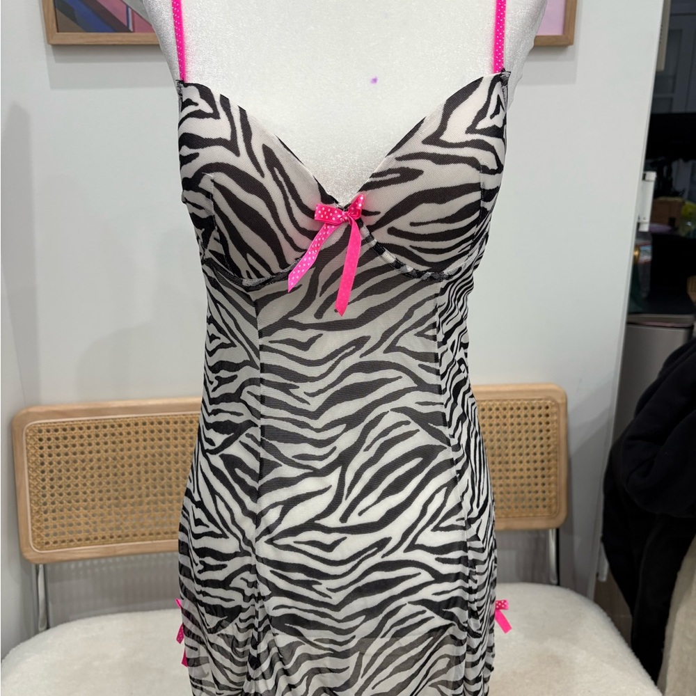 Zebra Print Sheer Slip Dress with Hot Pink Accents